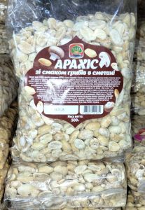 Товар Арахіс смажений зі смаком Грибів та Сметани, 500г (14 шт/ящ)