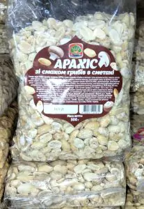 Товар Арахіс смажений зі смаком Грибів та Сметани, 500г (14 шт/ящ)