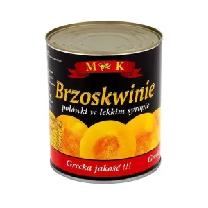 Товар Персики консервовані "M&K" в сиропі половинками в ж/б, 850г (12 шт/ящ)