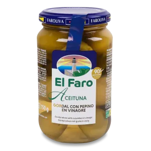 Товар Оливки гіганти без кісточки "El Faro" фаршировані корнішонами, Іспанія 370г (12 шт/ящ)