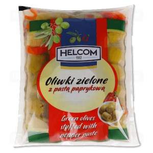 Товар Оливки без кісточки "Helcom" фаршировані пастою з паприки 195 г (20 шт/ящ)