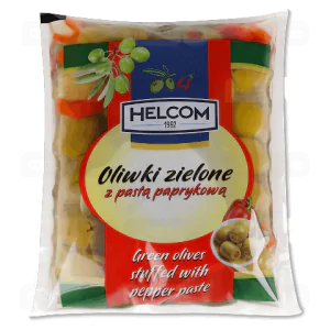Товар Оливки без кісточки "Helcom" фаршировані пастою з паприки 195 г (20 шт/ящ)